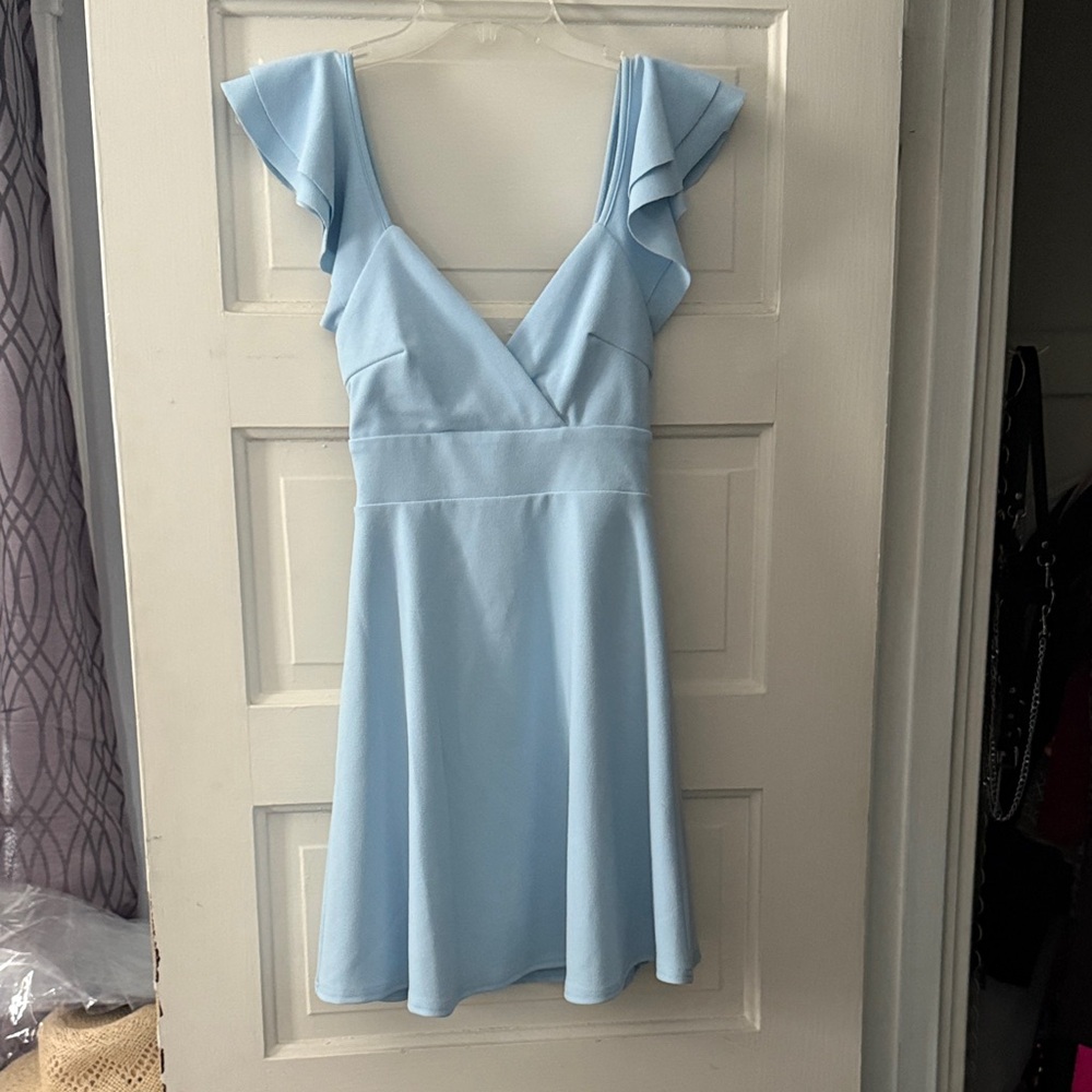 Altar'd State Sky Blue Ruffle Sleeve Mini Dress